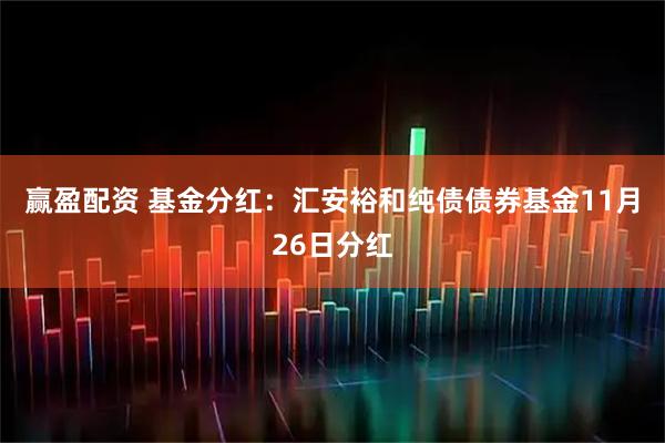 赢盈配资 基金分红：汇安裕和纯债债券基金11月26日分红